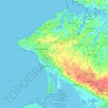 Carte topographique 44420, altitude, relief