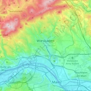 Carte topographique Wiesbaden, altitude, relief