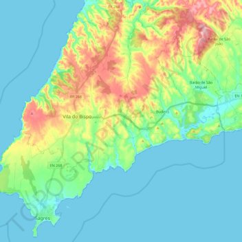 Carte topographique Vila do Bispo, altitude, relief