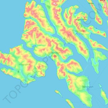 Carte topographique Streymoy, altitude, relief