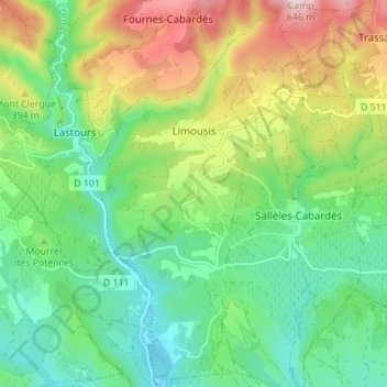Carte topographique Limousis, altitude, relief