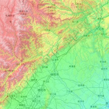 Carte topographique Mianyang, altitude, relief