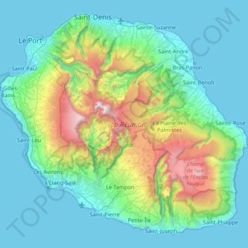 Carte topographique La Réunion, altitude, relief