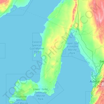Carte topographique Yorke Peninsula, altitude, relief