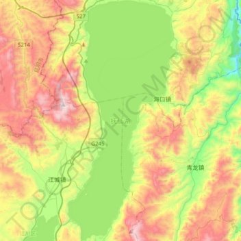 Carte topographique Fuxian-See, altitude, relief