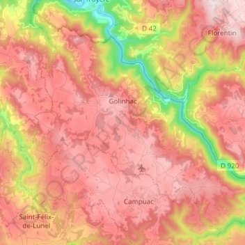Carte topographique Golinhac, altitude, relief