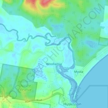 Carte topographique Woollamia, altitude, relief