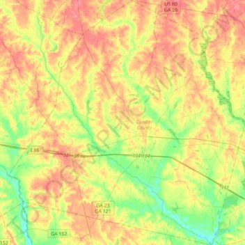 Carte topographique Candler County, altitude, relief