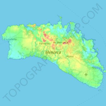Carte topographique Minorque, altitude, relief