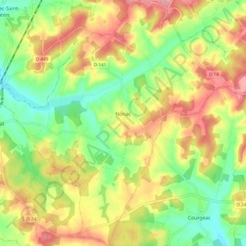 Carte topographique Nonac, altitude, relief