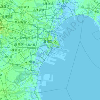 Carte topographique 滨海新区, altitude, relief