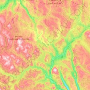 Carte topographique Tynset, altitude, relief