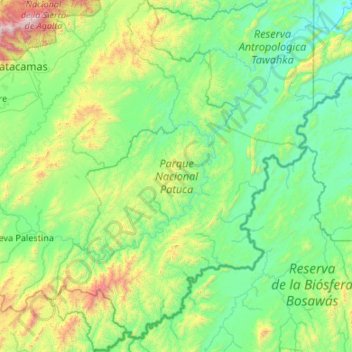 Carte topographique Parque Nacional Patuca, altitude, relief