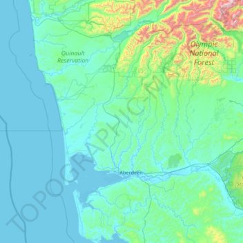 Carte topographique Grays Harbor County, altitude, relief