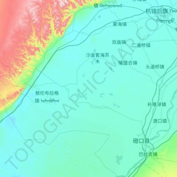 Carte topographique Dengkou County, altitude, relief