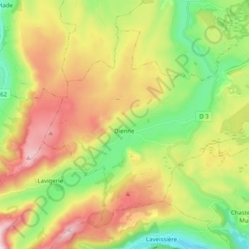 Carte topographique Dienne, altitude, relief