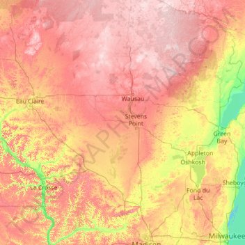 Carte topographique Wisconsin River, altitude, relief