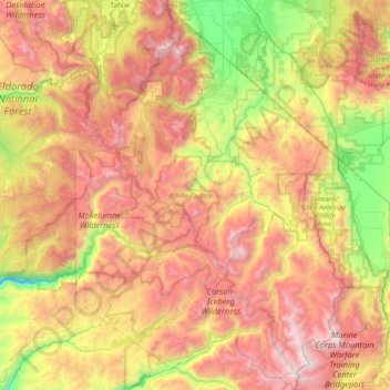 Carte topographique Alpine County, altitude, relief