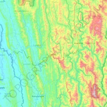 Carte topographique Lunglei, altitude, relief