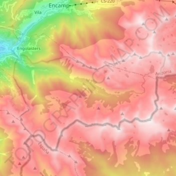 Carte topographique Escaldes-Engordany, altitude, relief