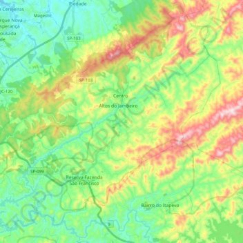 Carte topographique Jambeiro, altitude, relief