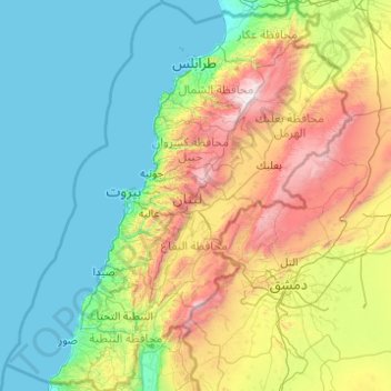 Carte topographique Liban, altitude, relief