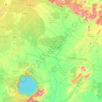 Carte topographique Juaben Municipal District, altitude, relief