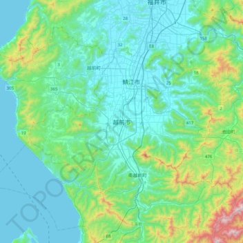 Carte topographique Echizen, altitude, relief