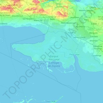 Carte topographique Ciénaga de Zapata, altitude, relief