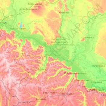 Carte topographique Kamianske Reservoir, altitude, relief