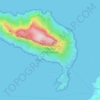 Carte topographique Telendos, altitude, relief
