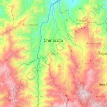 Carte topographique Chinácota, altitude, relief