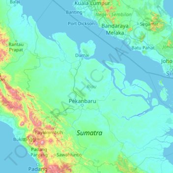 Carte topographique Riau, altitude, relief