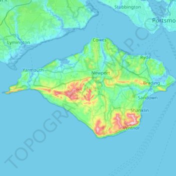 Carte topographique Île de Wight, altitude, relief