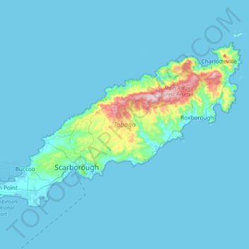 Carte topographique Tobago, altitude, relief