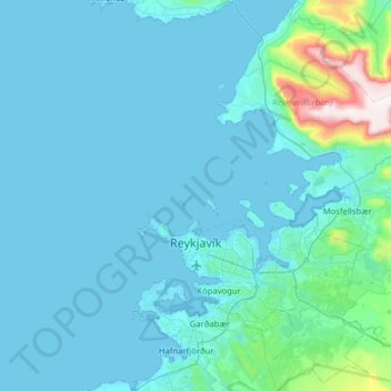 Carte topographique Reykjavik, altitude, relief