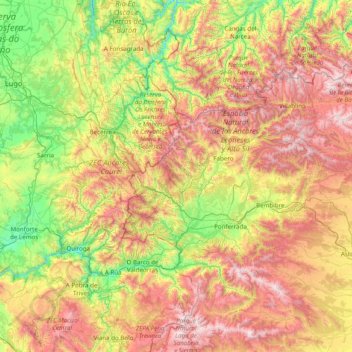 Carte topographique Río Sil, altitude, relief