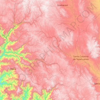 Carte topographique Tepehuanes, altitude, relief