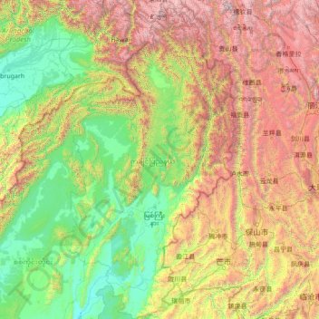 Carte topographique État Kachin, altitude, relief