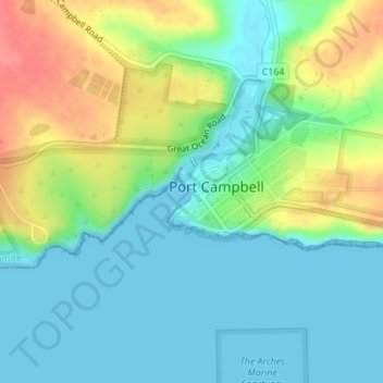 Carte topographique Port Campbell Coastal Reserve, altitude, relief