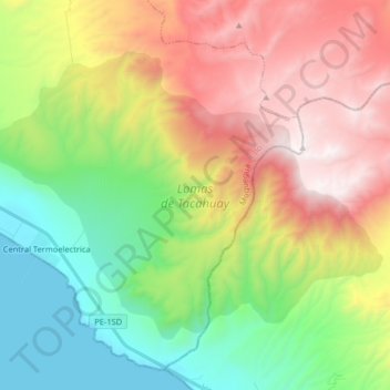 Carte topographique Lomas de Tacahuay, altitude, relief