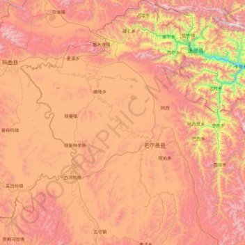 Carte topographique 若尔盖县, altitude, relief