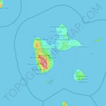 Carte topographique Guadeloupe, altitude, relief