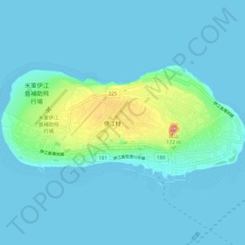 Carte topographique Iejima, altitude, relief
