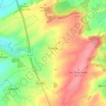 Carte topographique Pontoy, altitude, relief
