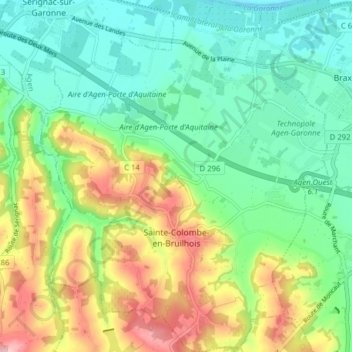 Carte topographique Sainte-Colombe-en-Bruilhois, altitude, relief
