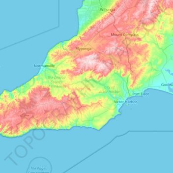 Carte topographique Fleurieu Peninsula, altitude, relief