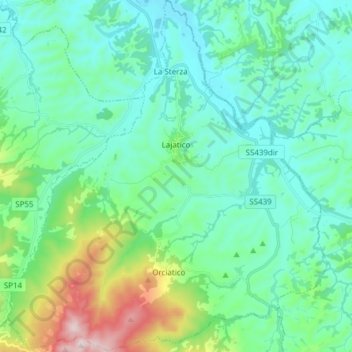Carte topographique Lajatico, altitude, relief