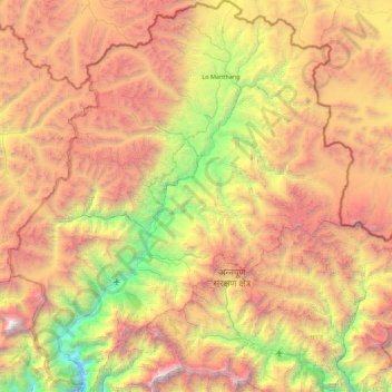 Carte topographique मुस्ताङ, altitude, relief