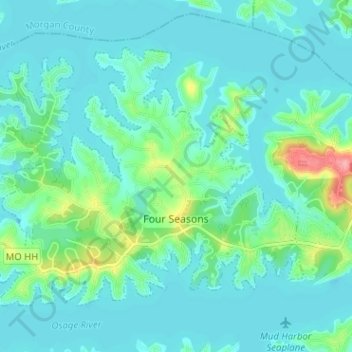 Carte topographique Village of Four Seasons, altitude, relief